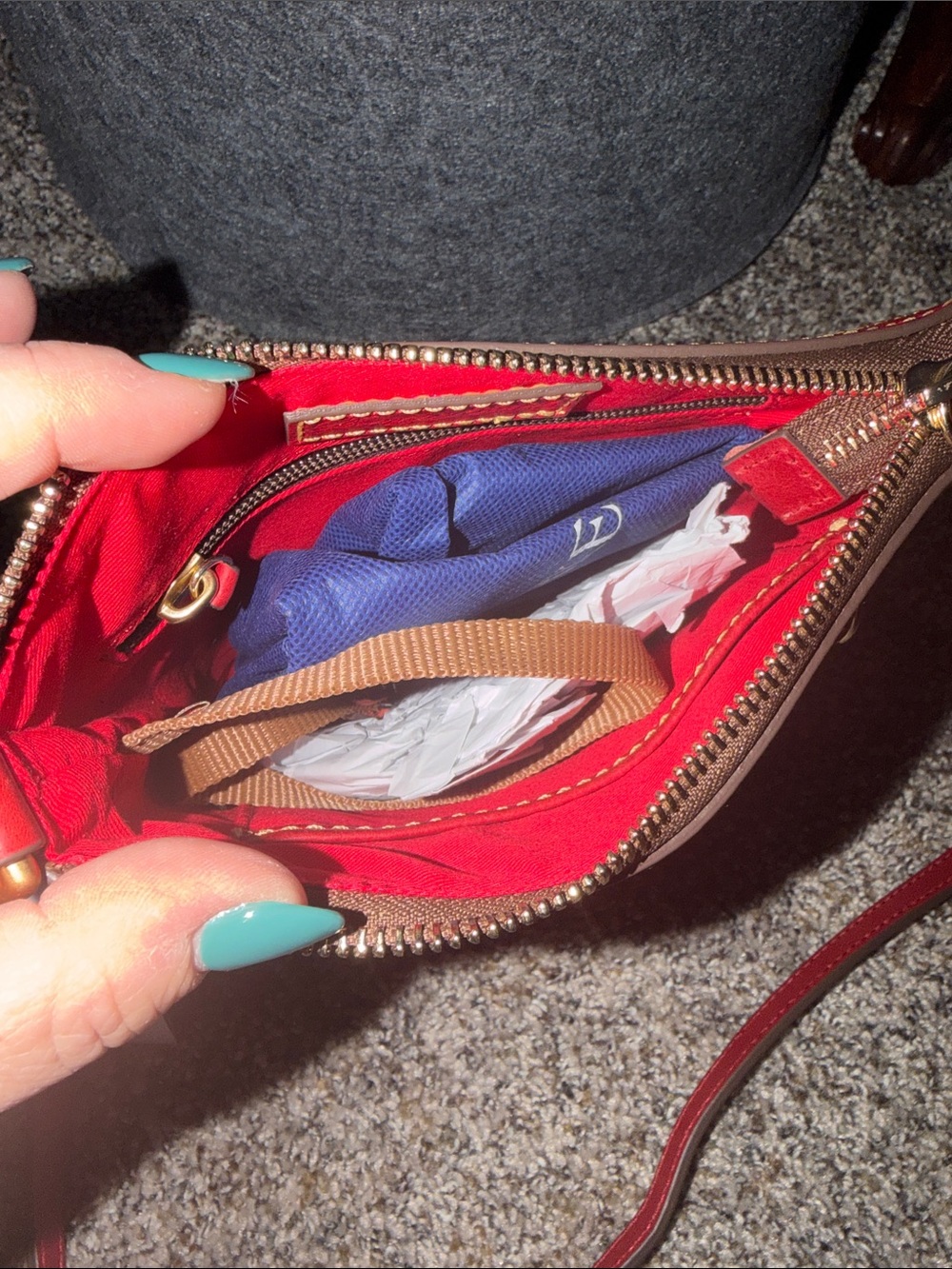 Dooney & Bourke Red Leather Letter Carrier Crossbody with Front Zip - Picture 7 of 9